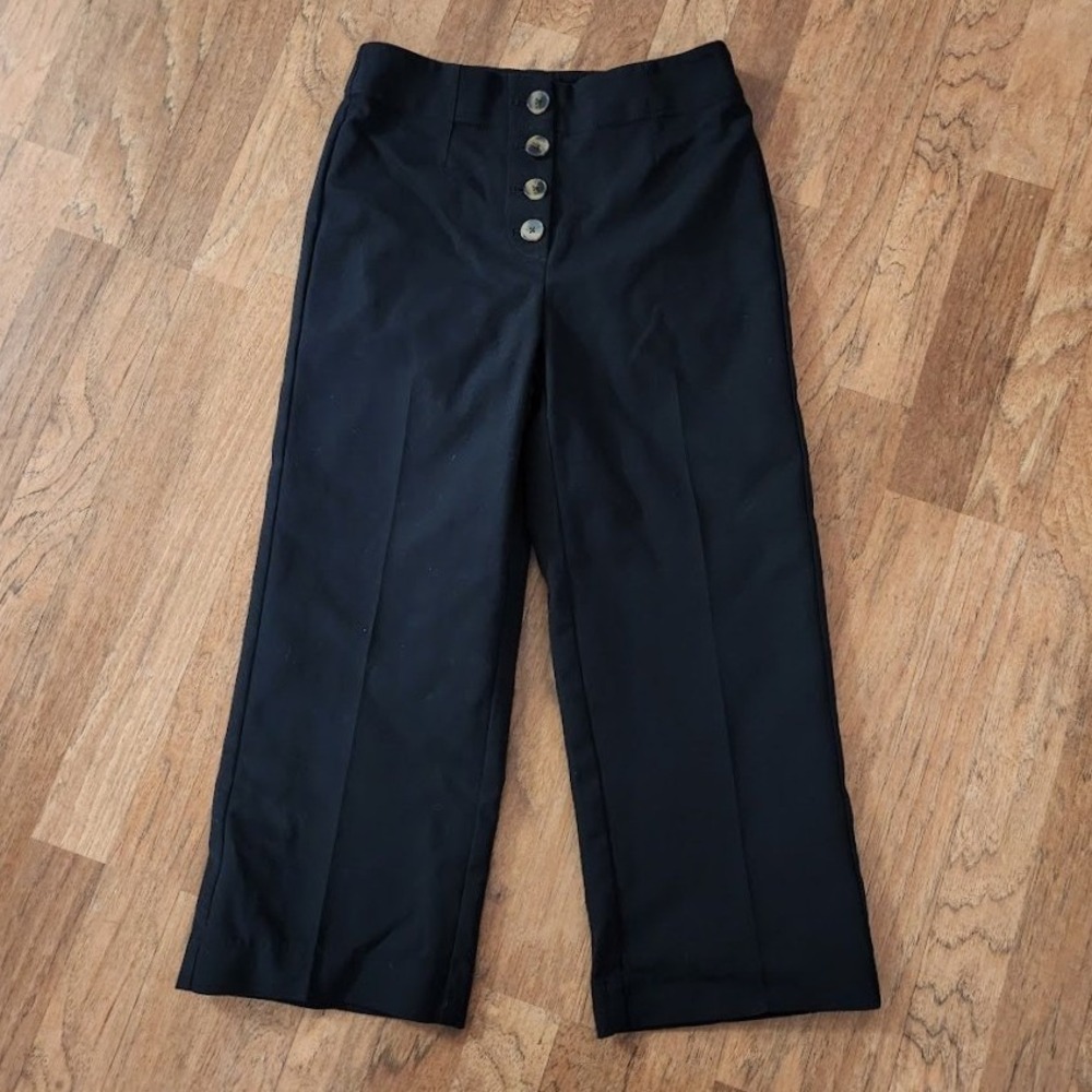 LOFT Women's Black High Waisted Wide Leg Button Fly Trousers Pants Size 2P 152